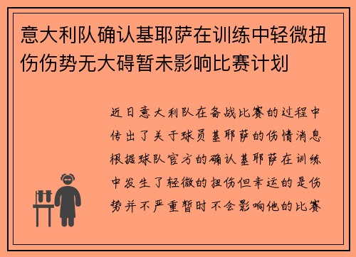 意大利队确认基耶萨在训练中轻微扭伤伤势无大碍暂未影响比赛计划
